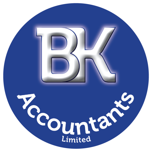 BK Accountants Limited logo with silver BK lettering inside a blue circle.